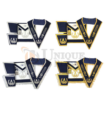 Master Mason Apron Hand Embroidery Apron Gauntlet and Collar Set Navy